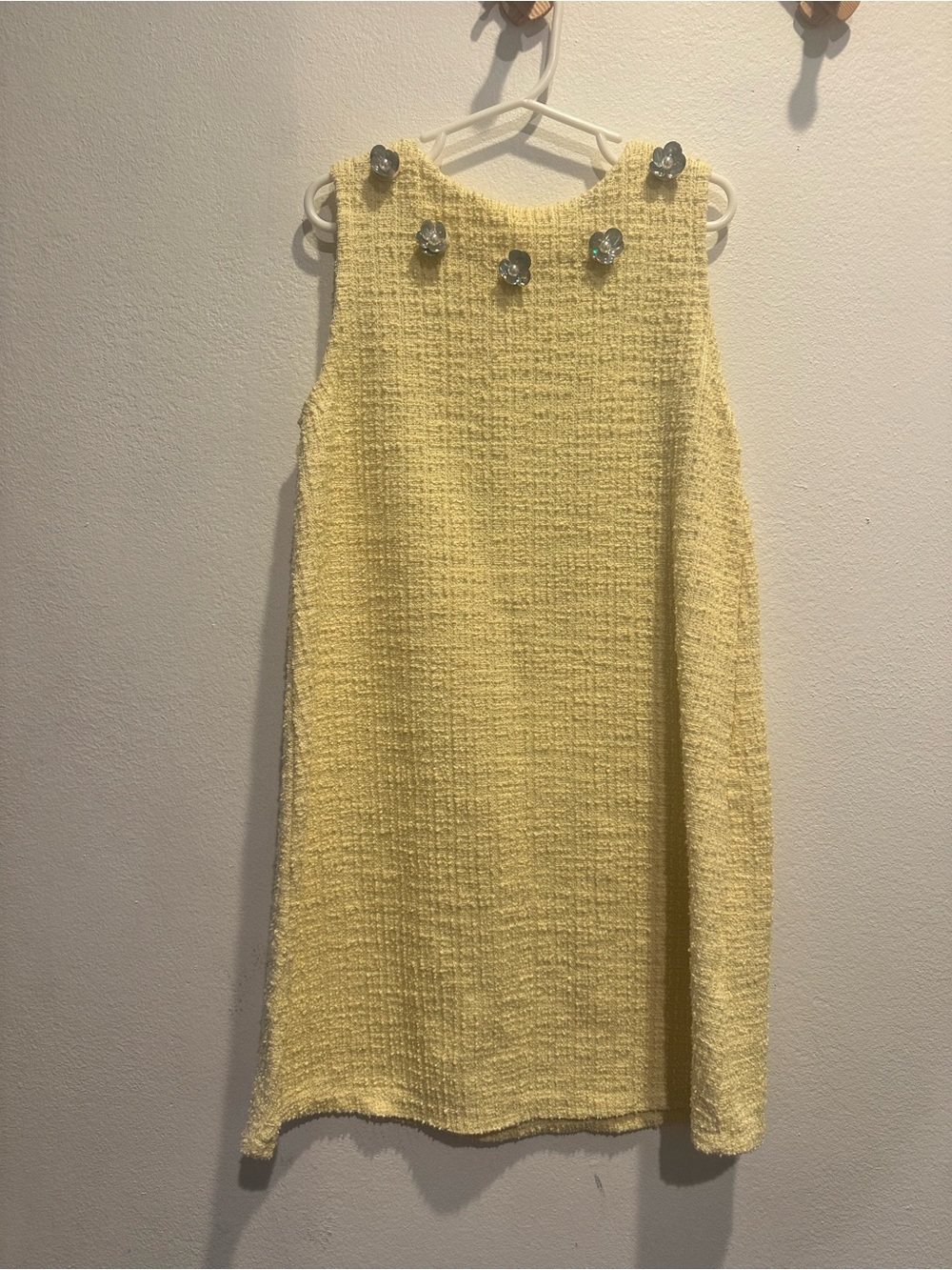 H&M Pale Yellow Tweed Dress with Flower Jewel Accents